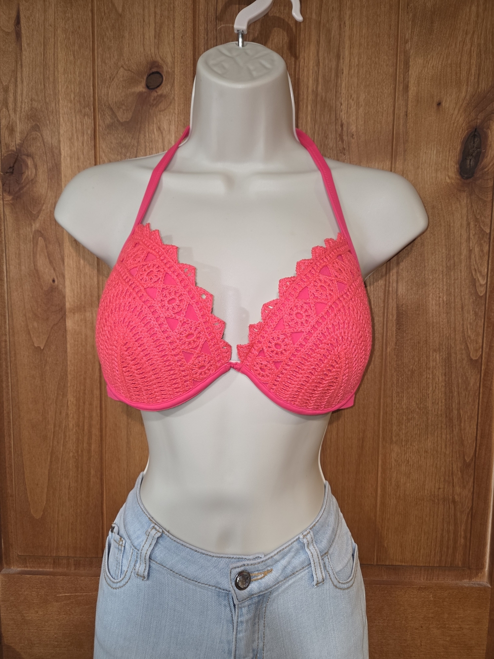 Shade‎ & Shore Crochet Halter Bikini Top - Neon Pink